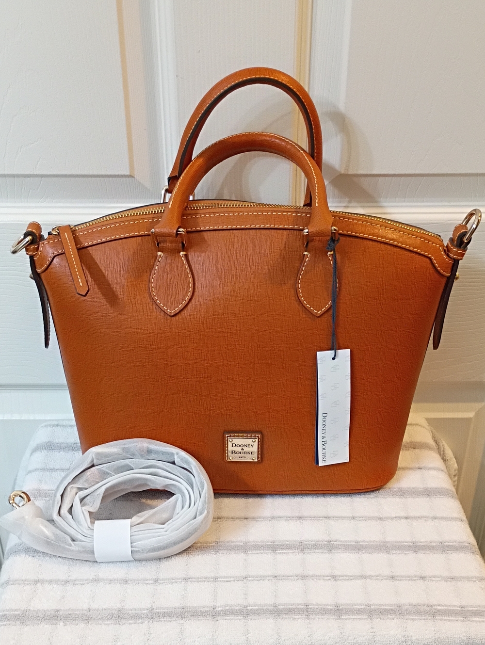 Dooney & Bourke Saffiano Leather Satchel - Cognac